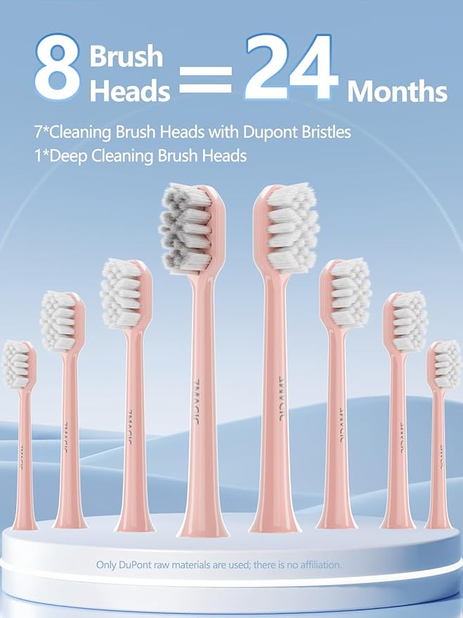 7MAGIC Sonic Electric Toothbrush for Adults and Kids - Up to 180 Days Runtime 42000 VPM Powered Toothbrush 5 Modes &amp 3 Intensities for Sensitive Teeth &amp Braces Includes 8 Brush Heads Pink