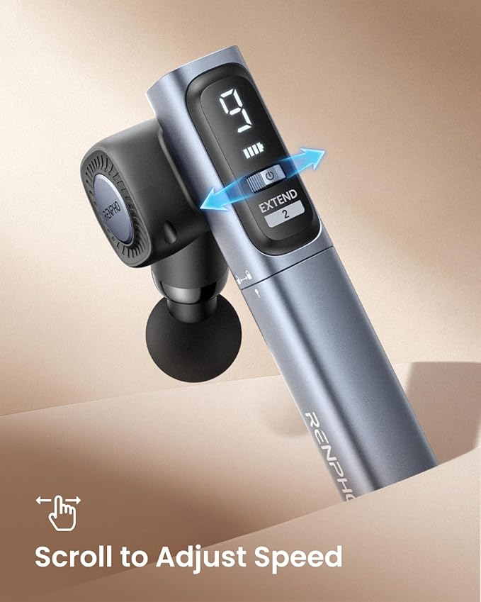 RENPHO Massage Gun with Adjustable Angles and Extension Handle Handheld Back Massager Percussion Muscle Massager Deep Tissue with Portable Carry Case for Men Women Extend 2