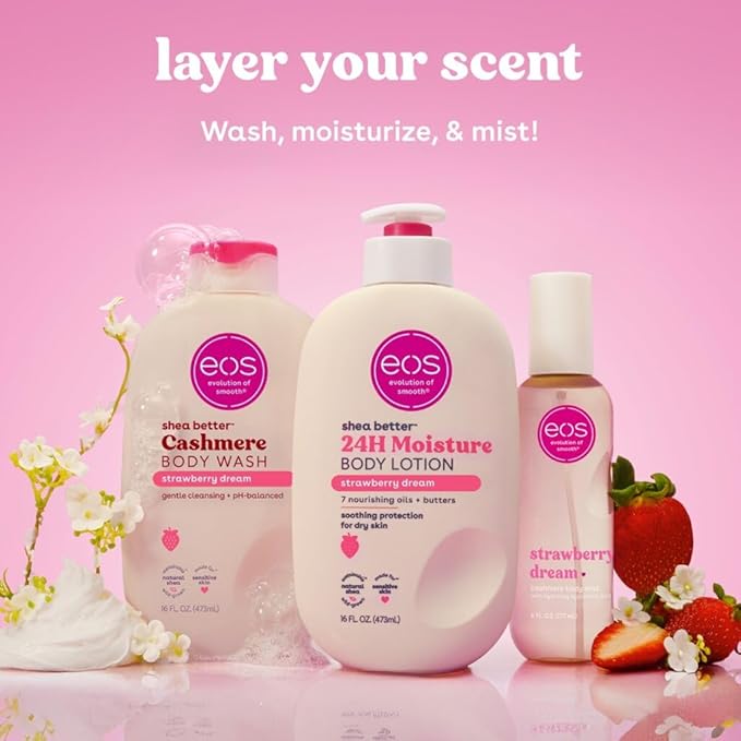 eos Strawberry Dream Scent Layering Bundle - Body Wash Body Mist Body Lotion