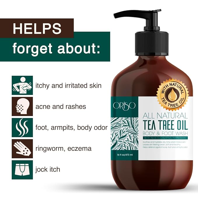 Tea Tree Oil Body Wash and Tea Tree Oil Body Wash with Mint - Helps Athletes Foot - Eczema - Toenail Fungus - Body Odor - For Hydrating Sensitive Skin