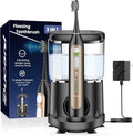 Electric Toothbrush with Water Flosser Upgrade Flossing Toothbrush Combo with 3 Brush 5 Floss Speeds&amp 3 Brush Modes 500mL Tank 30-Day Battery for Adults &amp Teens Gums Braces-Black