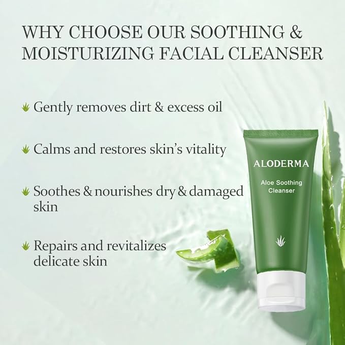 Aloderma Aloe Shower Set - Nourishing Body Wash Soothing Facial Cleanser - Hydrating Soothing Moisturizing