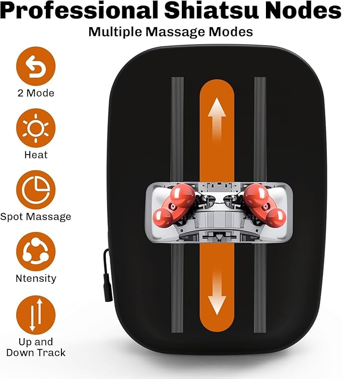 Solucky Back Massager for Pain Relief Deep Tissue Back Massager with Heat Deep Kneading Massage for Back Adjustable Intensity &amp Dual Modes Red Light Heating Therapy 12V Corded for Home &amp