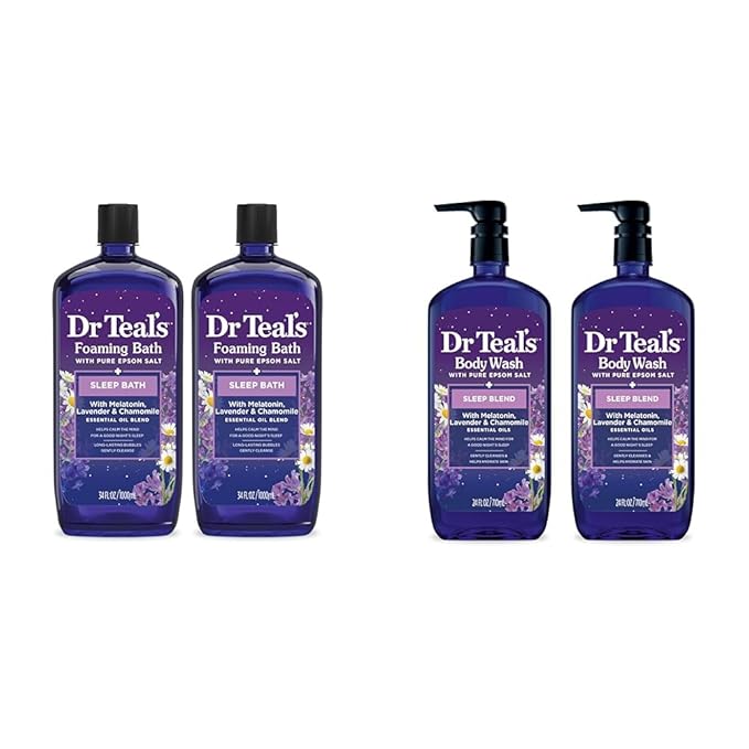 Dr Teal's Foaming Bath &amp Body Wash Bundle with Epsom Salt Melatonin Lavender &amp Chamomile (2 x 34 fl oz 2 x 24 fl oz)