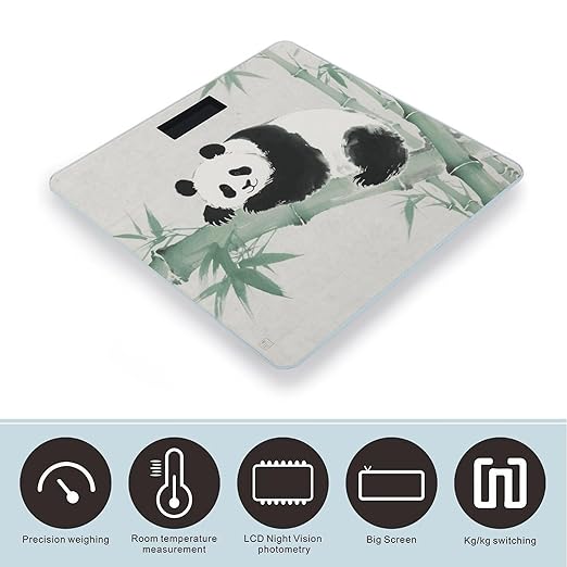 Panda Bamboo Scale for Body Weight Sturdy Tempered Glass Weighing Scales with LCD Display Accurate Digital Bathroom Scale Convenient Body Fat Smart Scales Easy Read