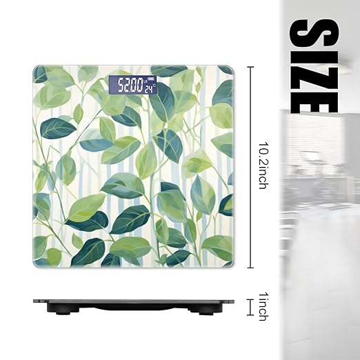 Digital Scale for Body Weight Highly Precision Bathroom Weight Scale 400 lbs with Backlit Display Personalized Scale for Home-Pattern of Leaves and Vines Green with Blue Stripes