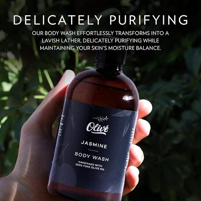 100% Pure Olive Oil Body Wash with Jasmine Scent – Made with Natural Ingredients | Gentle Cleansing &amp Hydrating Shower Gel for Soft Smooth Healthy-Looking Skin | 300ml Bottle