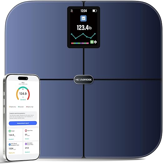 Smart Scale for Body Weight BMI Body Fat Muscle Mass 3.4 TFT Color Display Digital Bathroom Scale 25 Body Composition Analysis Sync App Bluetooth 400 lbs - Nexa 4