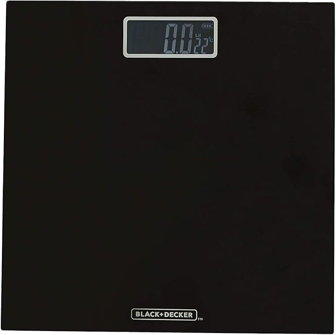 Black + Decker Battery Operated Digital Bath Scale Large LCD Display High Accuracy 375 Max Pounds Ultra-Slim Design