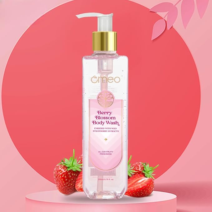 PRZX Berry Blossom Strawberry Body Wash Shower Gel for Women &amp Men 200 ml (Pack of 2) | Gentle Daily Cleanser with Strawberry Extract &amp Glycerine | Paraben-Free