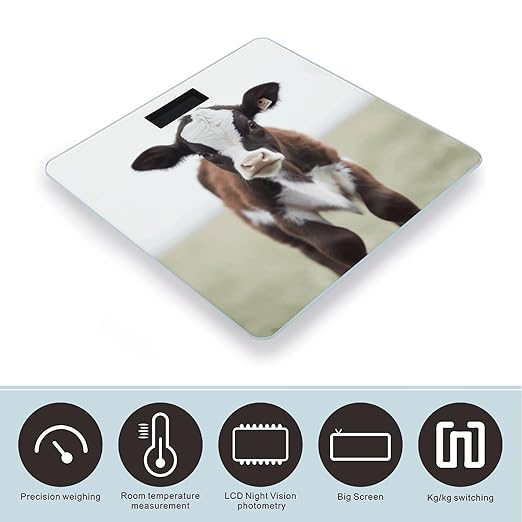 Cow Bathroom Scale for Body Weight Bathroom Digital Electronic Weighing Scale with Back Lit LED Display Sturdy Tempered Glass Weight Watchers Scales 400lb