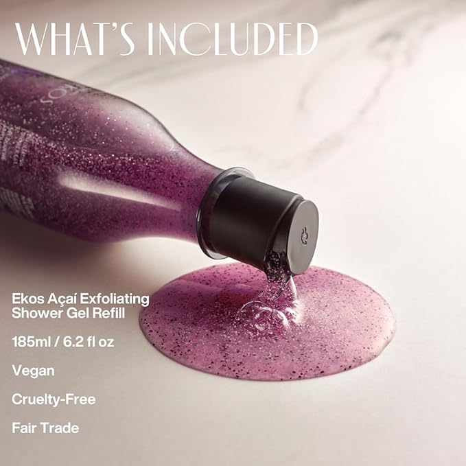 Natura - Ekos Açaí Revitalizing Exfoliating Shower Gel - Natural Exfoliants - Removes Impurities - Body Wash - Vegan Skin Care - Brazilian Beauty Secrets - Self Care &amp Body Care - 6.2 fl oz (185ml