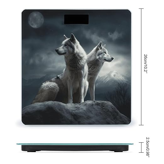 Wolf at Night Bathroom Scale Large LCD Backlight Display Digital Scale Rounded Corners Body Scales Automatic Power On/Off Bathroom Scales for Home Bedrooms