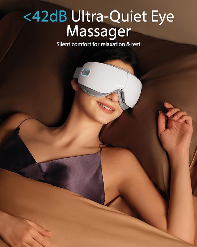 SKG Heated Eye Massager with Heat &amp Compression Ultra-Quiet Eye Mask Massager for Relaxation and Eye Strain Relief Ideal Christmas Gift for Women and Men (ES500)