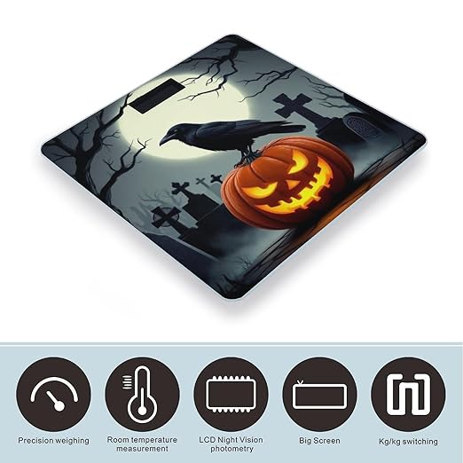 Digital Bathroom Weighing Scale Energy Saving Scale Smart Scale for Body Weight Halloween Full Moon Evil Pumpkin Raven Pattern
