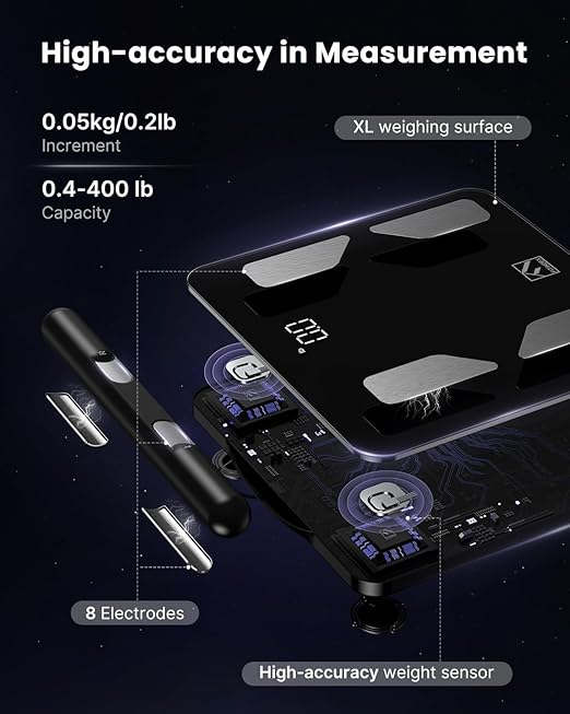 FITINDEX Smart Scale for Body Weight Body Pod Scale [2026 Upgraded] 8-Electrode Body Composition Scale with BMI Body Fat Muscle Mass Digital Bathroom Scale with Larger Platform Bluetooth