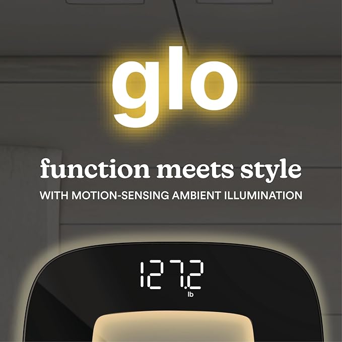 Homedics Digital Bathroom Scale Motion-Sensing Ambient Center Illumination Sleek Tempered Glass High-Precision Weight Measurement Up to 400 lbs Sustainable Design Black