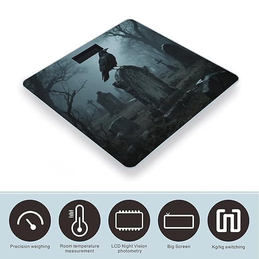 Black Crow on Tombstone Weight Scale Large Digital Bathroom Scales with Bright LED Display Non Slip Digital Scale and Step On Fashion Weighing Machine for Body