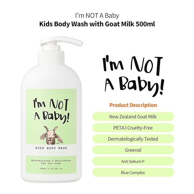 I'm NOT A Baby! Kids Body Wash– Dermatologist Tested Allergen free Cruelty-free PETA Gentle for Kids Goat Milk 16.9 Fl Oz