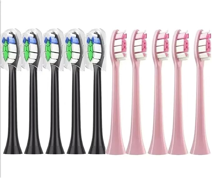 10PCS Brush Heads Compatible for Philips H X3/6/8/9 Series Toothbrush Vacuum Packaged Replacement Toothbrushes(5 Black-5 Pink)
