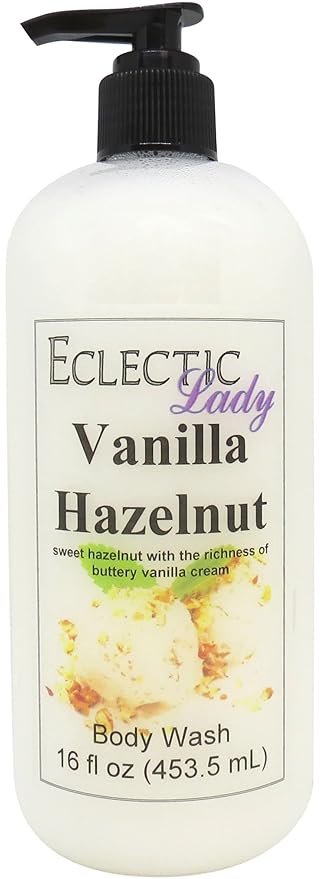 Eclectic Lady Liquid Pearl Body Wash - Vanilla Hazelnut Scent 3-in-1 Use For Bubble Bath Hand Soap &amp Body Wash Phthalate-Free Vanilla Hazelnut Fragrance Handcrafted in USA (16 oz)