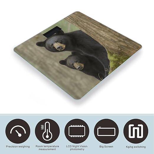 Black Bear Mother and Cub Weight Scale Large Bathroom Scales Digital Weight with Bright LED Display Non Slip Automatic Weighing Scale Fashion Weighing Machine for Body