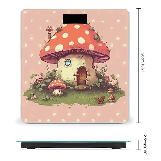 Cute Mushroom House Bathroom Scale for Body Weight Bathroom Weighing Scale with Backlit LCD Display Highly Accurate Measures Weight Up to 180kg