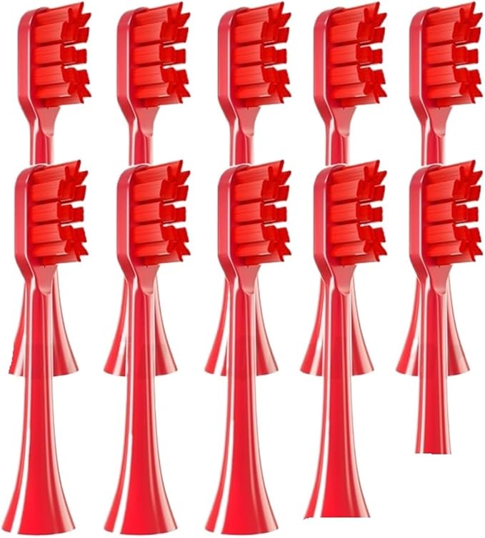 10 Pieces of Toothbrush Heads Compatible with APIYOO G7/P7/Y8/T9/T10/T6S/T7S/A7/SUP/MOLE Replacement Brush with Soft Bristles(10PCS Red)