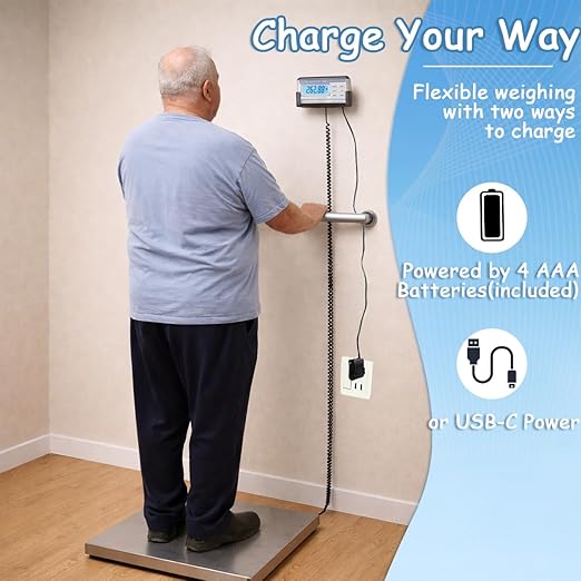 Extra Wide Heavy Duty Scale for Body Weight 300kg/660 Lb Bariatric Scale w. Wall Mount External Digital Display for Plus Size Person Elderly Doctor Office