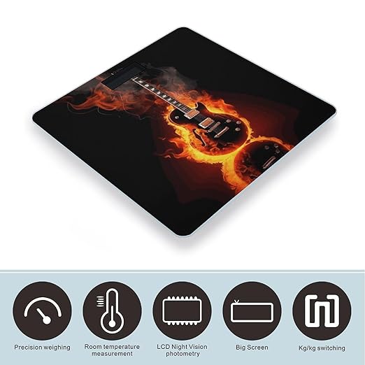Fire Guitar Weight Scale Digital Electronic Scales Bathroom Scale Larg LCD Backlight Display High Precisio MeasurementsTempered Glass
