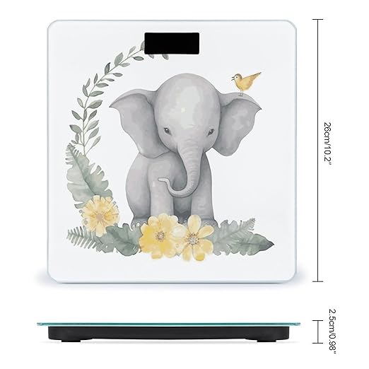 Cute Elephant with Wreath and Little Duck Weight Scale Digital Electronic Scales Bathroom Scale Larg LCD Backlight Display High Precision MeasurementsTempered Glass