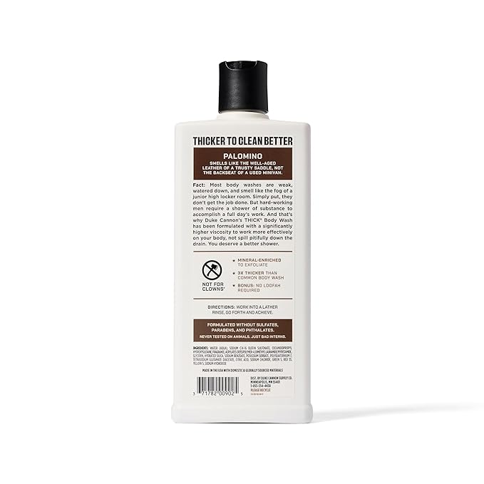 Duke Cannon Supply Co. Thick High Viscosity Body Wash – 3X Thicker Cleansing Shower and Bath Gel Mineral-Enriched for Men – Shower Gel – Men’s Body Scrub – Palomino 3 pack –18 oz