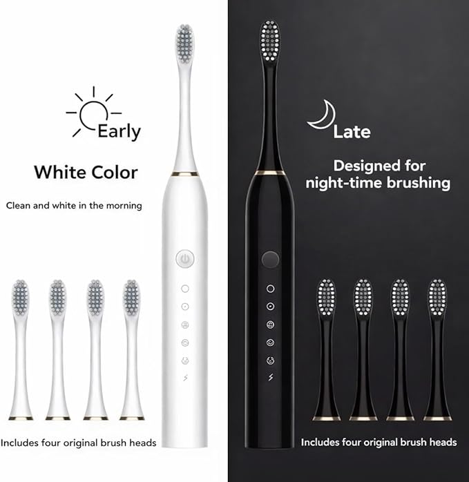 Electric Toothbrush for Adults Rechargeable Cordless Power Toothbrush with 6 Modes 4 Brush Heads 2-Min Timer Electric Tooth Brush Adult Black White Pink (Pink 1 Handle 4 Heads)
