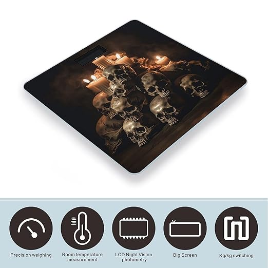 Skull and Candle Scale for Body Weight Anti-Slip Tempered Glass Digital Bathroom Scales Clear LCD Display Weighing Scale Safe Rounded Corners Smart Scales