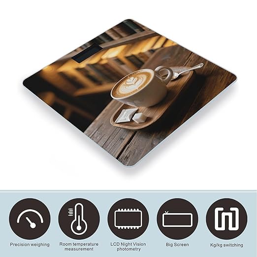 Coffee Weight Scale Cute Bathroom Scale for Body Highly Accurate Digital Weighing Machine for People Compact LCD Display Scales with Sturdy Toughened Glass Scales