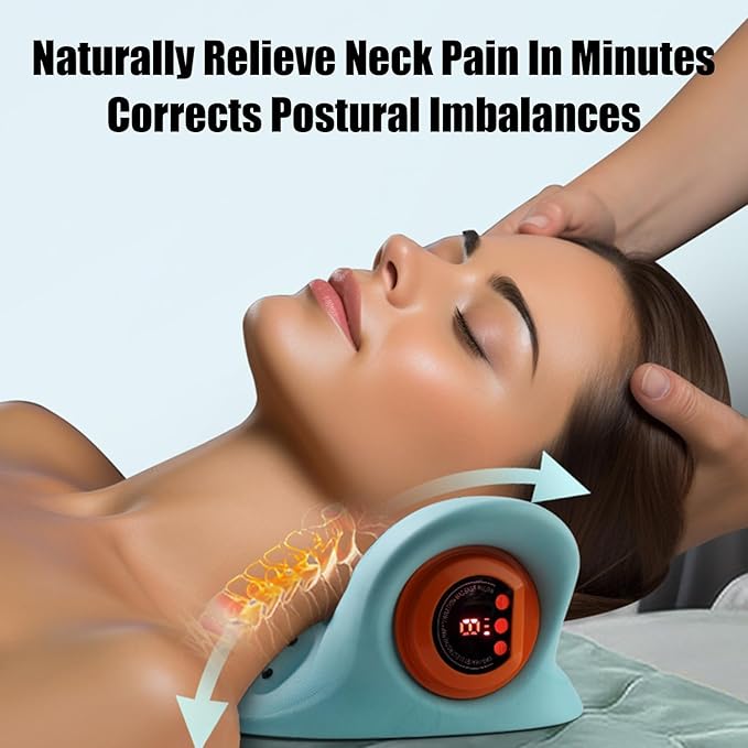 Neclune 4-in-1 Massager 2025 New Neck Massager Neck Massager Electric and Shoulder Relaxer Pillow 26° Angle Cervical Traction Device for Deep Tissue Pain Relief and Relaxation (1pcs)
