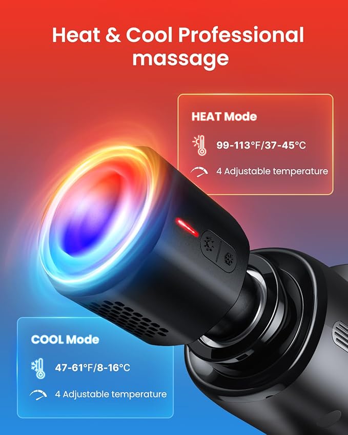 RENPHO Active Thermacool Massage Gun Deep Tissue Back Massager Therapy with Carry Case FSA Approved Percussion Body Masajeador for Men Women Athletes Back Upgrade HSA Gray