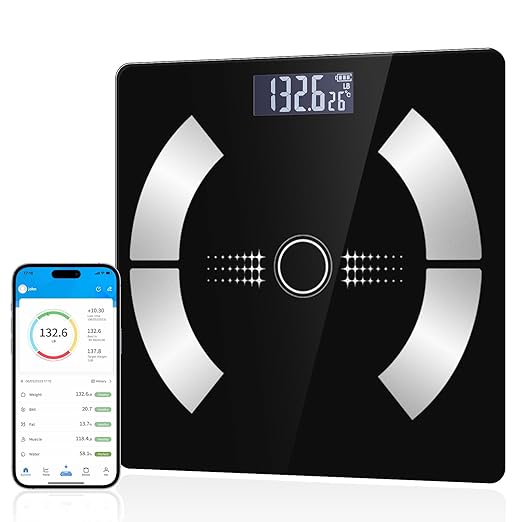 Body Fat Scale Smart Weight Scale Digital Bathroom Scale with Bluetooth functionality Capable of Analyzing Body Fat Muscle Mass Water Content and Bone Mass.