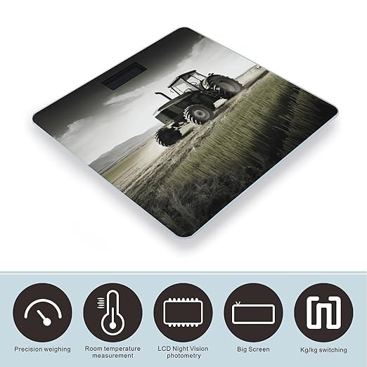 Tractor Agriculture Tranquil Bathroom Scale Large LCD Backlight Display Digital Scale Rounded Corners Body Scales Automatic Power On/Off Bathroom Scales for Home Bedrooms