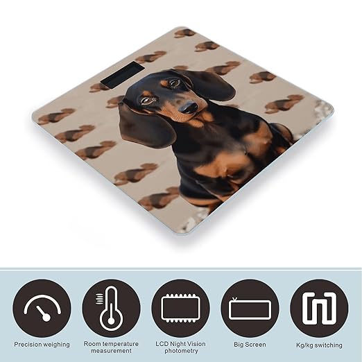 Dachshund Dog Bathroom Scale for Body Weight Bathroom Digital Electronic Weighing Scale with Back Lit LED Display Sturdy Tempered Glass Weight Watchers Scales 400lb
