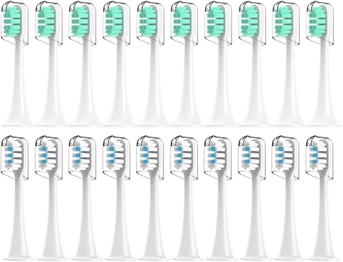 Compatibility for Xiaomi Mijia T300/T500/T700 Sonic Toothbrush Heads Replaceable Refill Nozzles 4 Colors with Anti-Dust Caps 10/20Pcs(10White10Green)