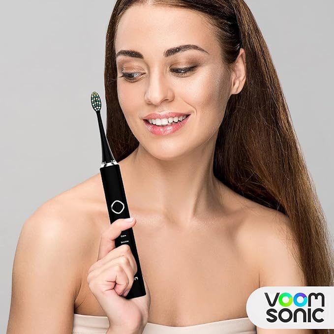Voom Sonic Pro 7 Series Rechargeable Electronic Toothbrush Advanced Oral Care Technology 2-Minute Timer w/Quadrant Pacing 5 Adjustable Speeds Magnetic Levitation 100% Waterproof Black (VM-20946)