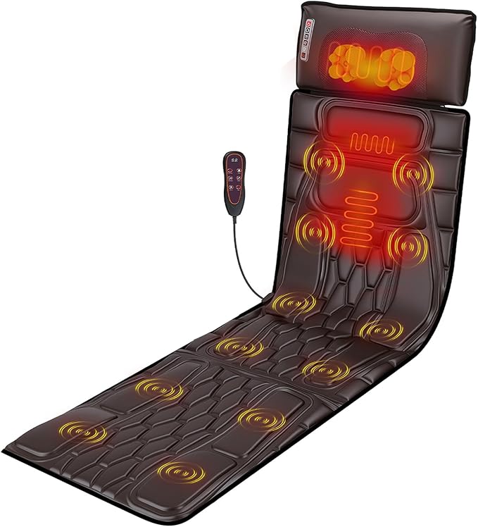 KOCASO PU Leather Full Body Massage Mat Multifunctional Massage Chair Pad with Heat Timer Shiatsu Neck Massager Carry Bag Earplugs Anti-Slip Bottom for Reclining Chair