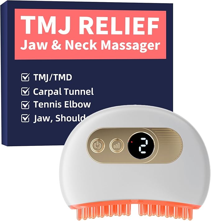 TMJ Relief Products Jaw TMJ Massager with Vibration and Heating Ergonomic Multi-Needle TMJ Massage Tool for Jaw &amp Neck Pain Clenching &amp Teeth Grinding (White)