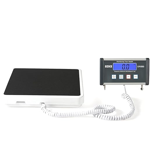 SIKE Digital Physician Scale Medical Floor Scale for Body Weight 550 lb Limit Professional Weight Scale Portable Easy to Read Digital Display Heavy Duty Pound &amp KG Settings 12.5 x 12 Platf