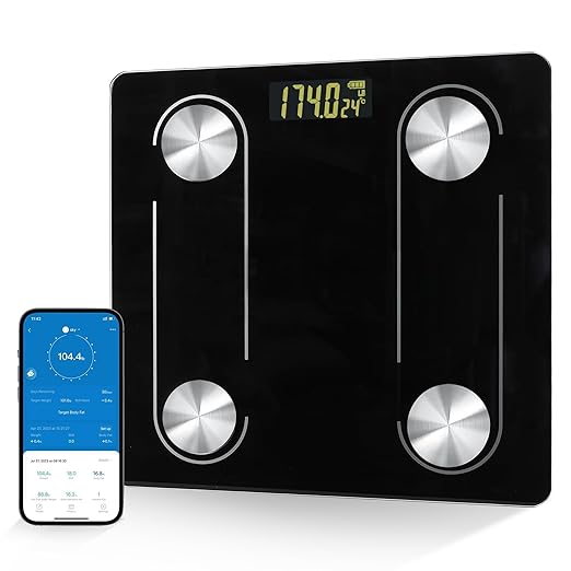 Digital Simple Scale with Led Display Practical Body Fat Scale Bathroom Scale with Smartphone App (Black)