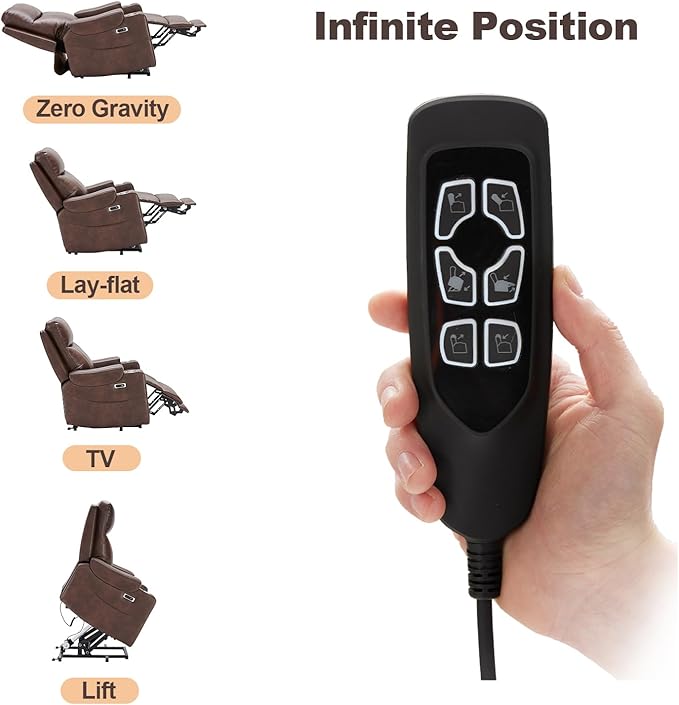 Triple Motor Power Lift Recliner Chair with Adjustable Lumbar Support Lay Flat Recliner for Elderly Breathable Brown Leather Recliner Lift Chair Massage &amp Heating USB Ports Cup Holders