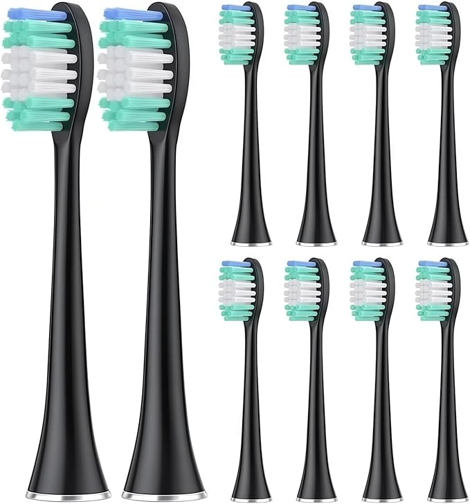 10 Pieces Replacement Brush Heads Compatible with Aquasonic Series Electric Toothbrush Soft Bristle Deep Clean Teeth(8pcs Black)