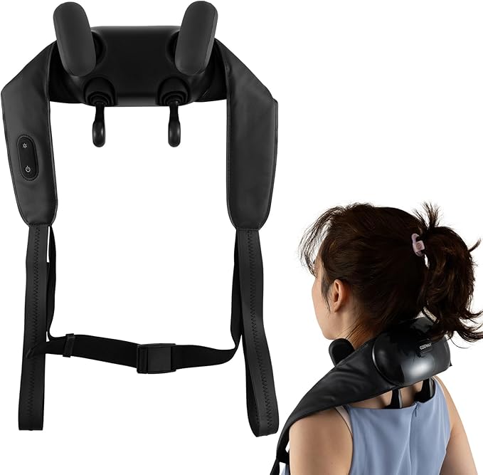 COSTWAY Neck Shoulder Massager 4D Deep Tissue Kneading Shiatsu Machine with 2 Heat Levels for Pain Relief Portable Cordless Neck Back Leg Massager Pillow Gift for Family Women Men Black