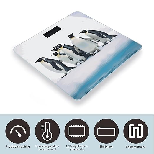 Penguins Weight Scale Digital Electronic Scales Bathroom Scale Larg LCD Backlight Display High Precisio MeasurementsTempered Glass